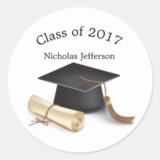 Cap Scroll and Tassle Graduation Personalised Classic Round Sticker (Front)