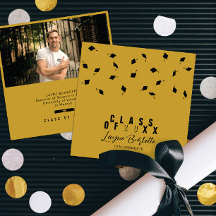 Cap Toss Black & Gold Graduation Announcement