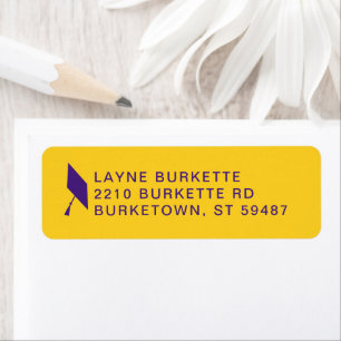 Cap Toss Purple & Gold Graduation Return Address Label