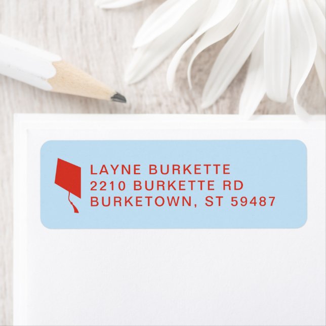 Cap Toss Red & Blue Graduation Return Address Label (Insitu)