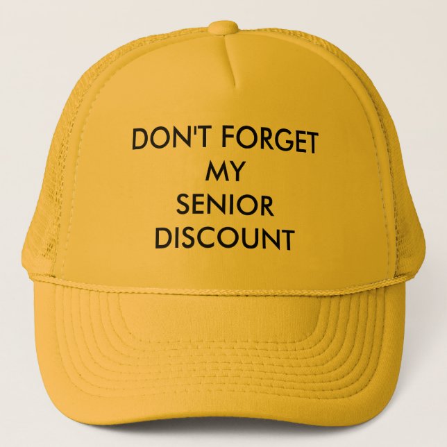 CAP, YELLOW, SENIOR DISCOUNT TRUCKER HAT (Front)