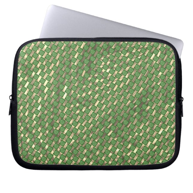 Capa para laptop torto? Verde e marrom, placas.... Sleeve (Front)
