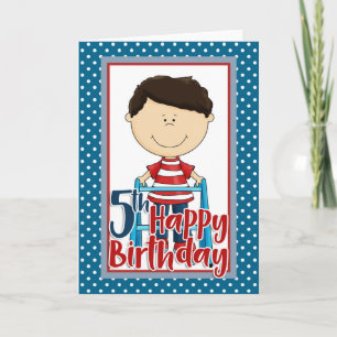 Capable Boy with Walker - Happy 5th Birthday Card