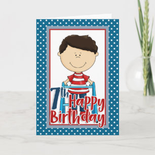 Capable Boy with Walker - Happy 7th Birthday Card