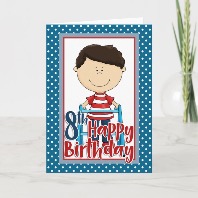 Capable Boy with Walker - Happy 8th Birthday Card (Front)