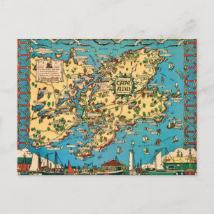 Cape Ann Illustrated Map Postcard