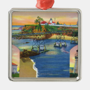 Cape Arago Bridge and Lighthouse Mouth Metal Tree Decoration