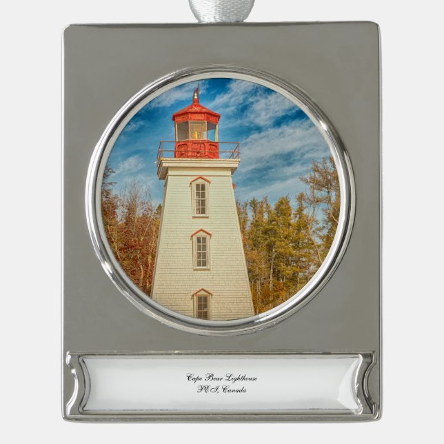 Cape Bear Lighthouse Silver Plated Banner Ornament (Front)