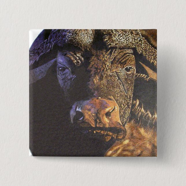 Cape Buffalo 15 Cm Square Badge (Front)