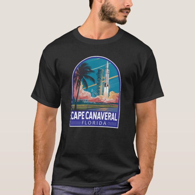 Cape Canaveral Florida Illustration Travel Art T-Shirt (Front)