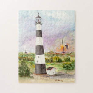 Cape Canaveral Lighthouse Rocket Launch Watercolor Jigsaw Puzzle