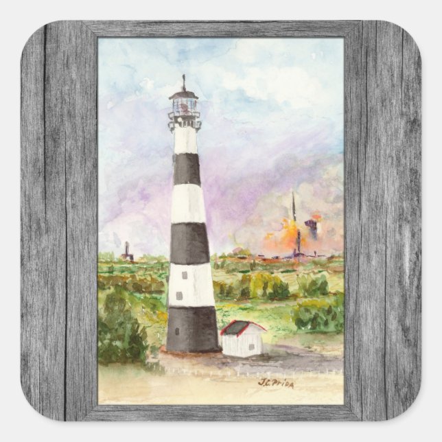 Cape Canaveral Lighthouse Rocket Launch Watercolor Square Sticker (Front)