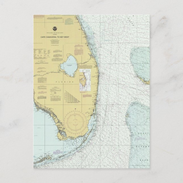 Cape Canaveral to Key West Nautical Chart Postcard (Front)