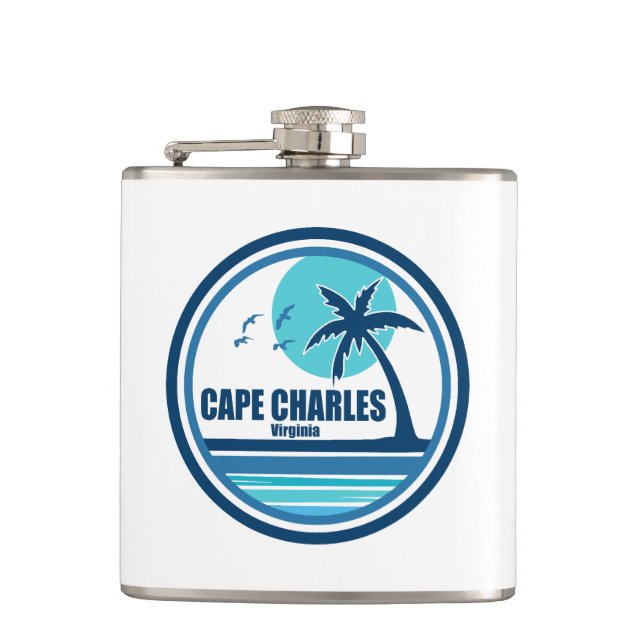 Cape Charles Beach Virginia Palm Tree Birds Hip Flask (Front)