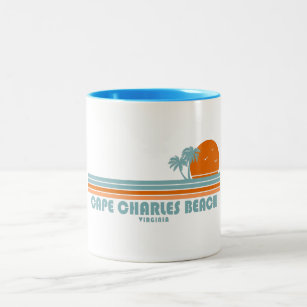 Cape Charles Beach Virginia Sun Palm Trees Two-Tone Coffee Mug