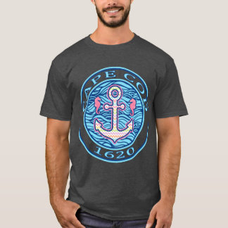 Cape Cod Aqua Blue Pink Anchor Preppy Seahorse T-Shirt