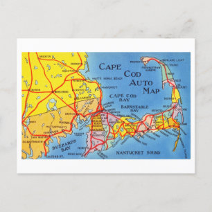 Cape Cod Auto Map Vintage Travel Postcard