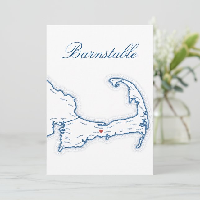 Cape Cod Barnstable Map Wedding Table Name Card (Standing Front)