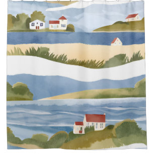 Cape Cod Bay Ocean Shore Coastal Watercolor Shower Curtain