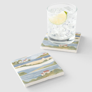 Cape Cod Bay   Ocean Shore Coastal Watercolor Stone Coaster