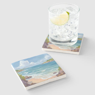 Cape Cod Beach Bay Ocean Painting Stone Coaster