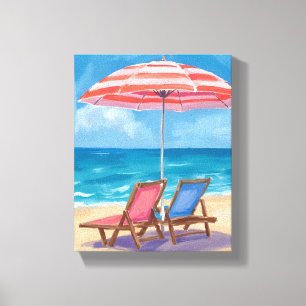 Cape Cod Beach Day   Watercolor Ocean MA  Canvas Print