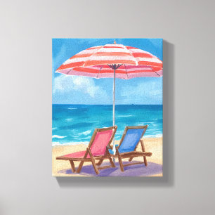 Cape Cod Beach Day   Watercolor Ocean MA Canvas Print
