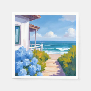 Cape Cod Beach Path   Hydrangea Coastal Painting Napkin