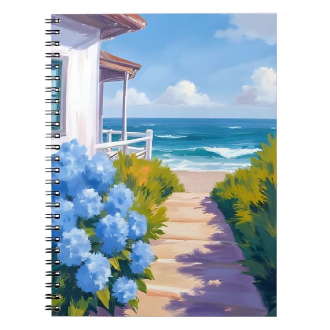 Cape Cod Beach Path | Hydrangea Coastal Painting Notebook (Front)