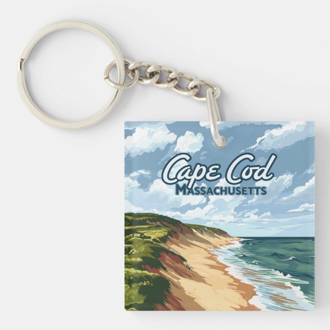 Cape Cod Beach Seashore Massachusetts Blue  Key Ring (Front)