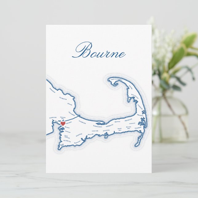 Cape Cod Bourne Map Wedding Table Name Card (Standing Front)