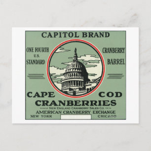 Cape Cod Capitol Brand Cranberry Label Postcard
