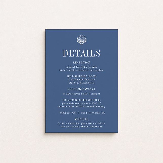 CAPE COD Coastal Blue Wedding Details Card (Creator Uploaded)