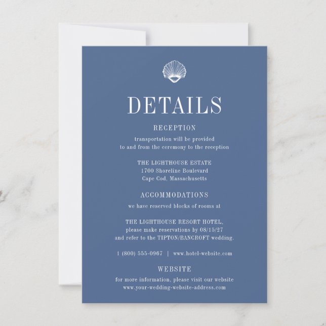 CAPE COD Coastal Blue Wedding Details Card (Front)