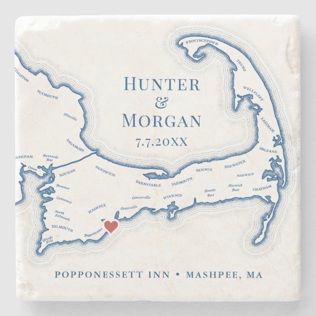 Cape Cod Destination Wedding Gift Stone Coaster (Front)
