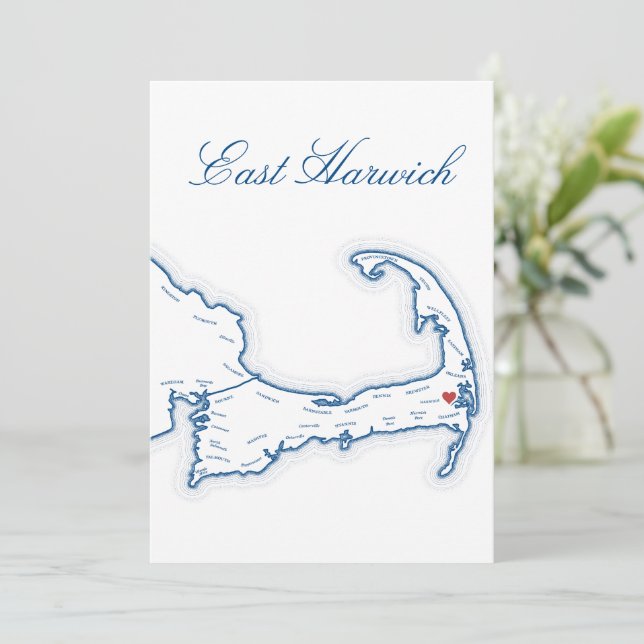 Cape Cod East Harwich Map Wedding Table Name Card (Standing Front)