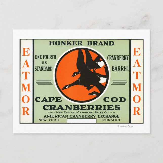 Cape Cod Honker Eatmor Cranberries Brand Label Postcard (Front)