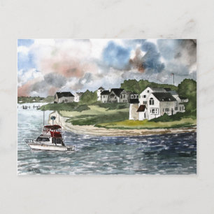 Cape Cod Lighthouse and fishing boat Postcard