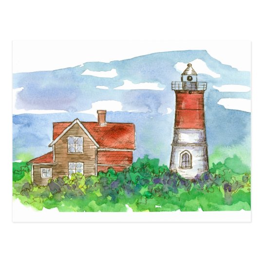 Cape Cod Lighthouse Sketch Postcard