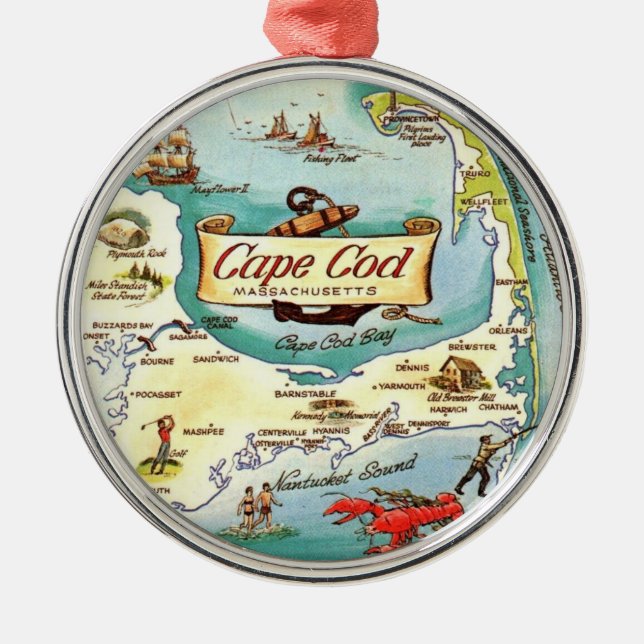Cape Cod MA Map Metal Ornament (Front)