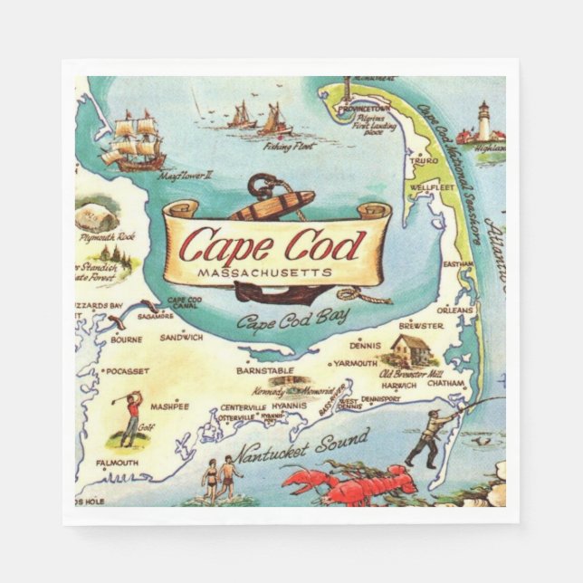 Cape Cod MA  Map  Napkin (Front)