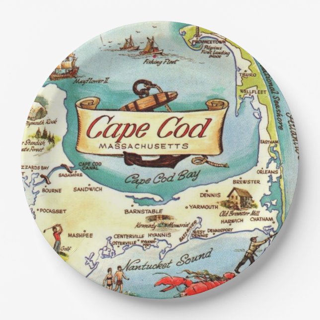 Cape Cod MA  Map  Paper Plate (Front)