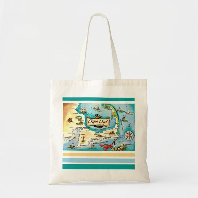 Cape Cod MA Map Tote Bag (Front)