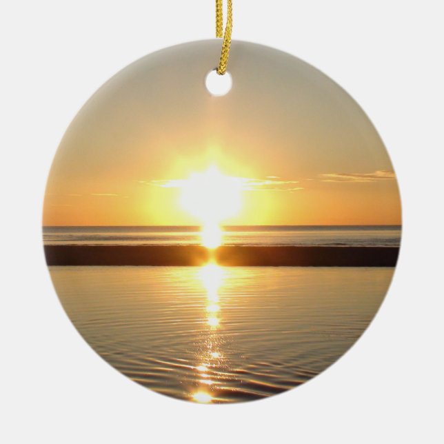 Cape Cod, Ma Sunset on the Beach Christmas Ceramic Ornament (Front)