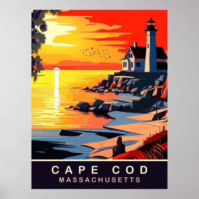 Cape Cod, MA, Sunset on the Coast, Travel Poster (Front)