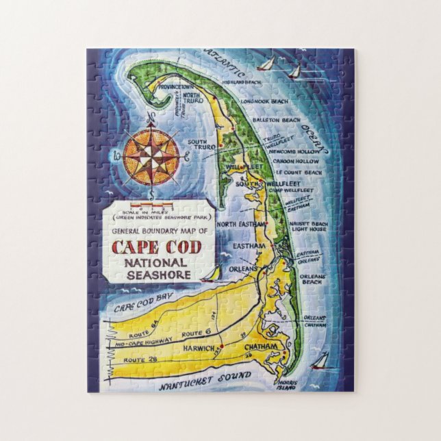 Cape Cod  Ma Vintage 11x14 Map Jigsaw Puzzle (Vertical)