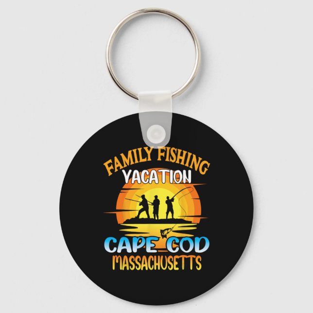 Cape Cod Machusetts Family Fishing Vacation Sunset Key Ring (Front)