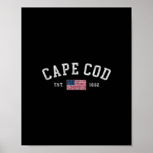 Cape Cod Machusetts Us Flag Est 1602 Vacation Souv Poster