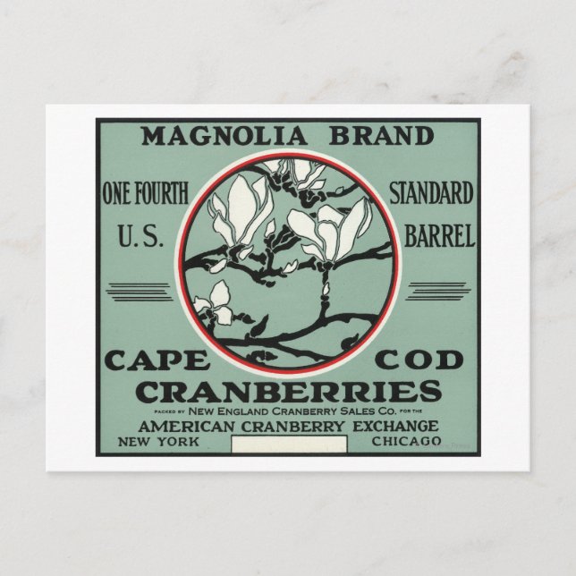 Cape Cod Magnolia Brand Cranberry Label Postcard (Front)