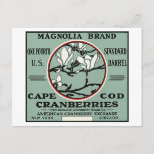 Cape Cod Magnolia Brand Cranberry Label Postcard